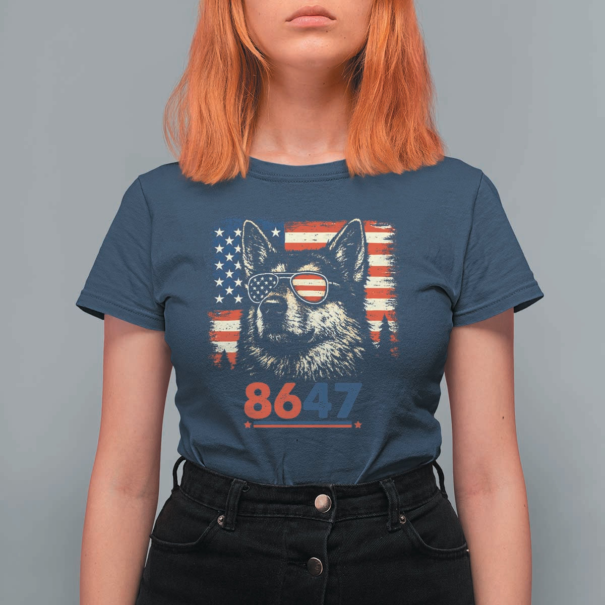 Vintage Patriotic German Shepherd 1776 Graphic T Shirt For Women American Flag Sunglasses Cool Dog 4th of July Distressed