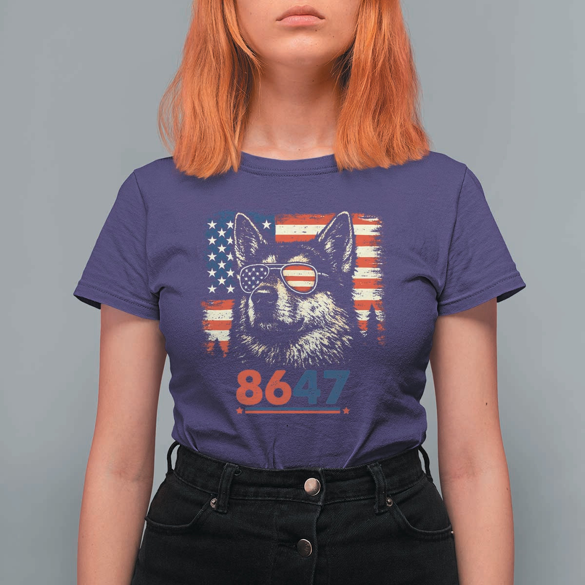 Vintage Patriotic German Shepherd 1776 Graphic T Shirt For Women American Flag Sunglasses Cool Dog 4th of July Distressed