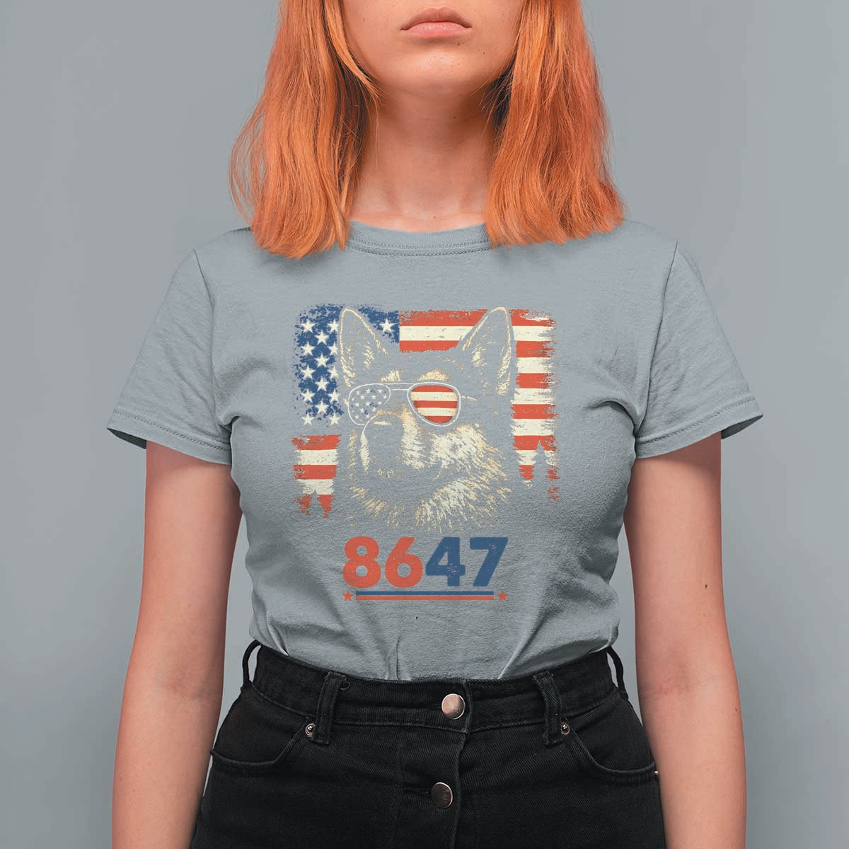 Vintage Patriotic German Shepherd 1776 Graphic T Shirt For Women American Flag Sunglasses Cool Dog 4th of July Distressed
