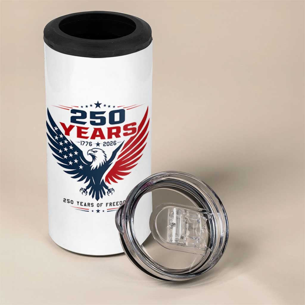 250 Years of Freedom Commemorative Patriotic Eagle 4 in 1 Can Cooler Tumbler Majestic American Flag Winged Eagle 1776 to 2026 Semiquincentennial
