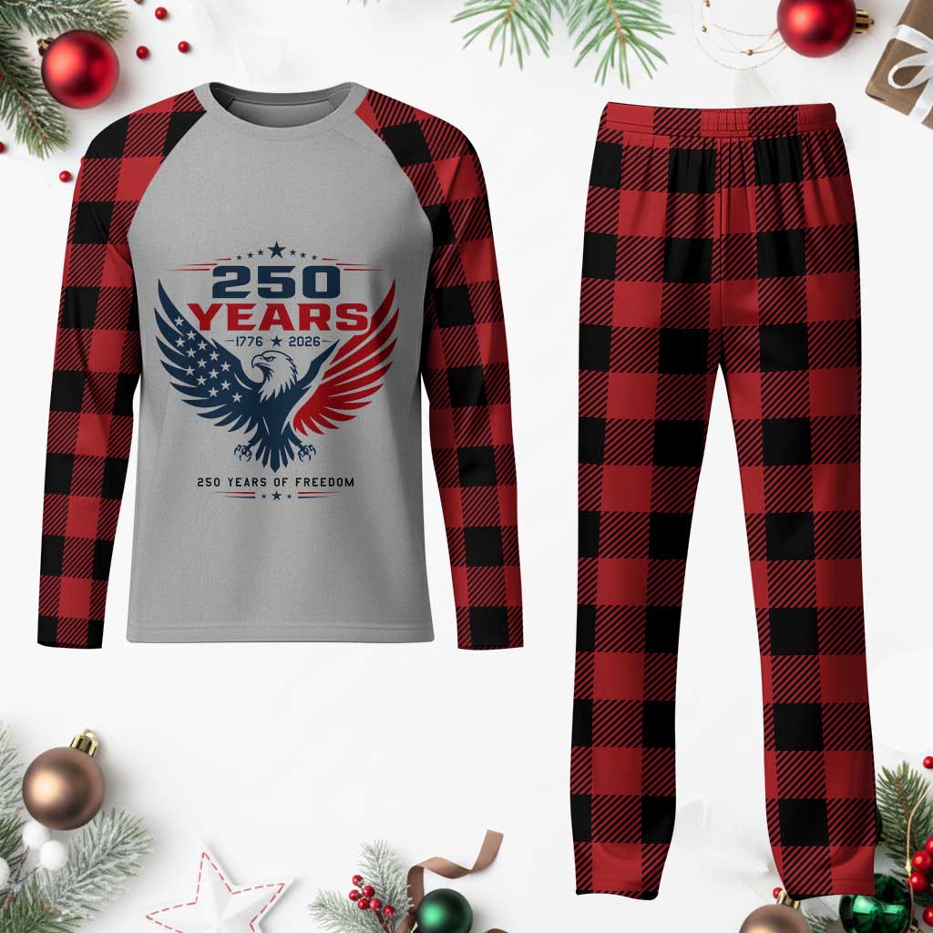 250 Years of Freedom Commemorative Patriotic Eagle Plaid Pajama Set Majestic American Flag Winged Eagle 1776 to 2026 Semiquincentennial