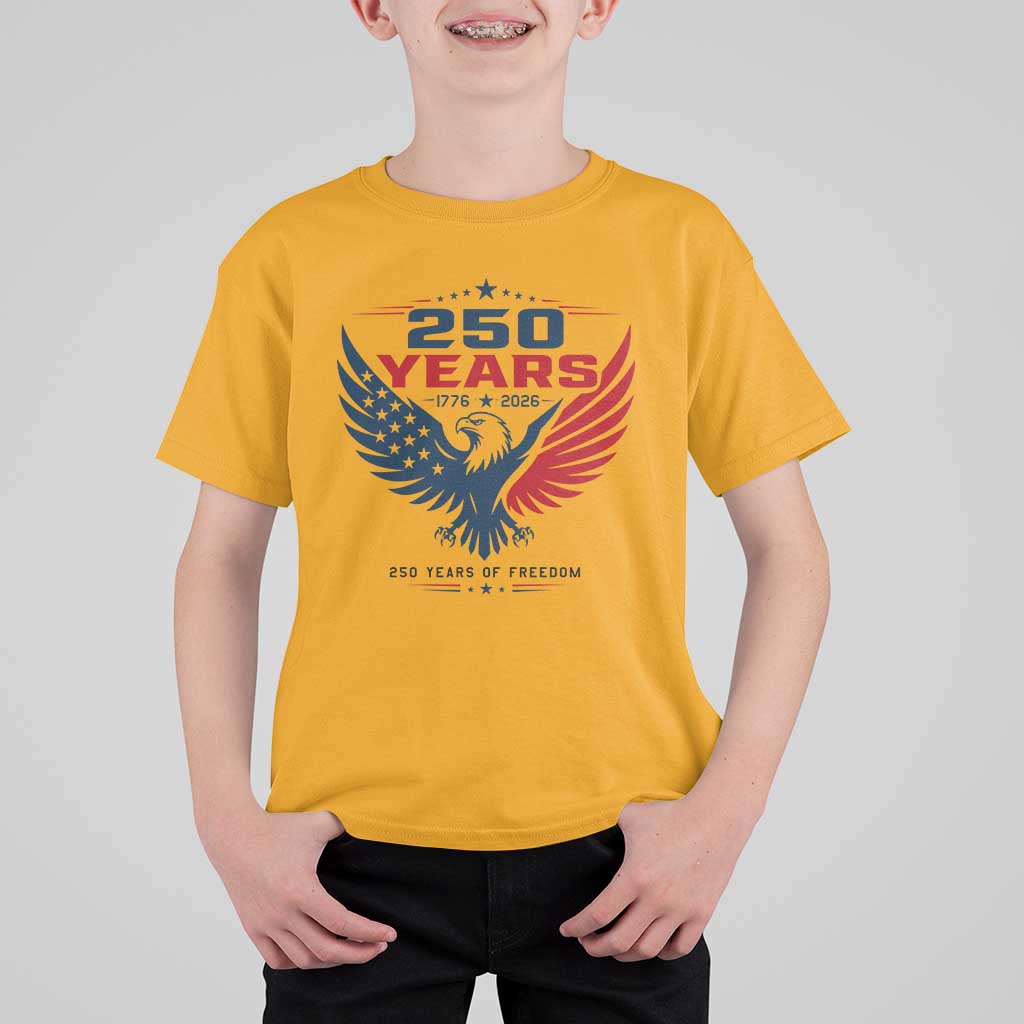 250 Years of Freedom Commemorative Patriotic Eagle T Shirt For Kid Majestic American Flag Winged Eagle 1776 to 2026 Semiquincentennial