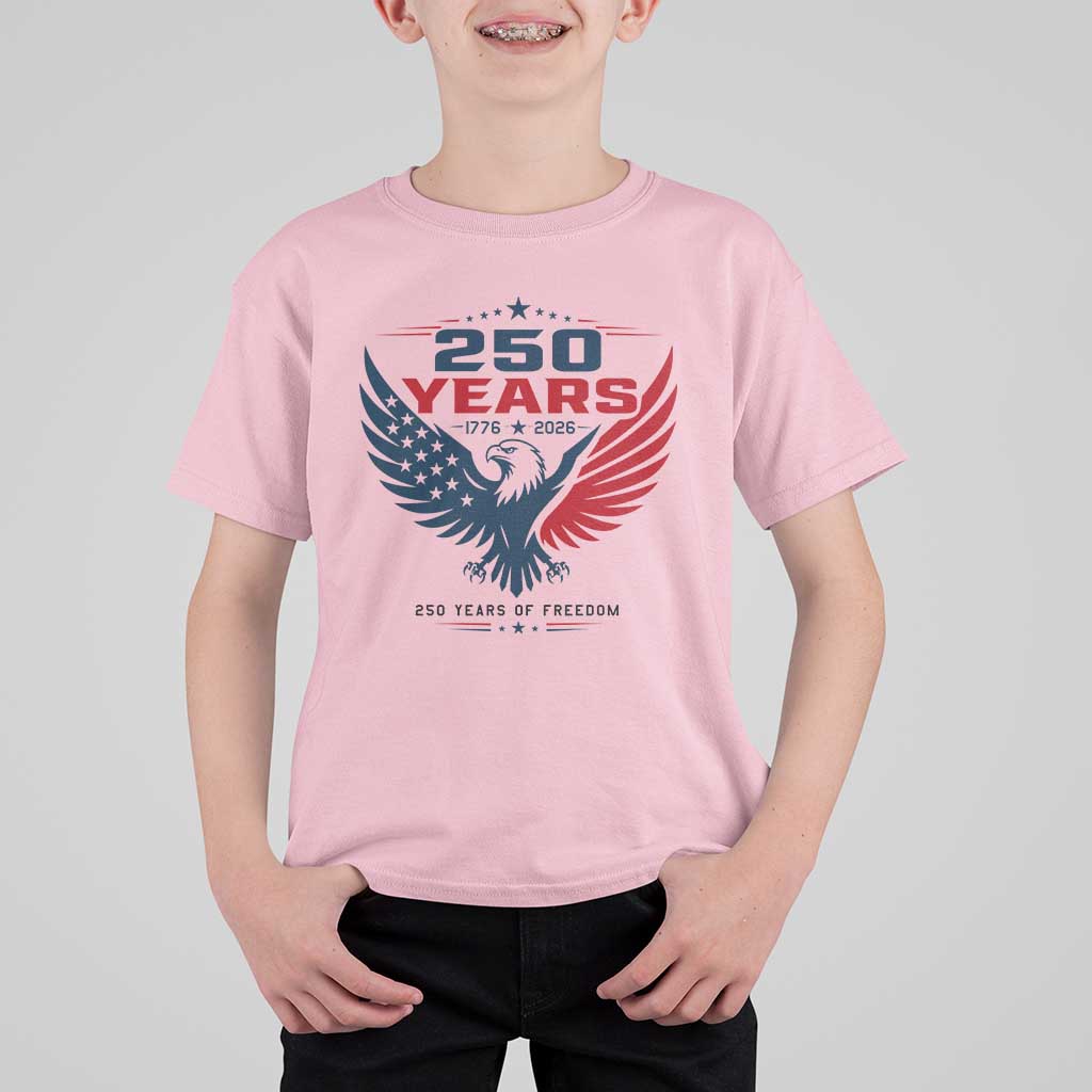250 Years of Freedom Commemorative Patriotic Eagle T Shirt For Kid Majestic American Flag Winged Eagle 1776 to 2026 Semiquincentennial
