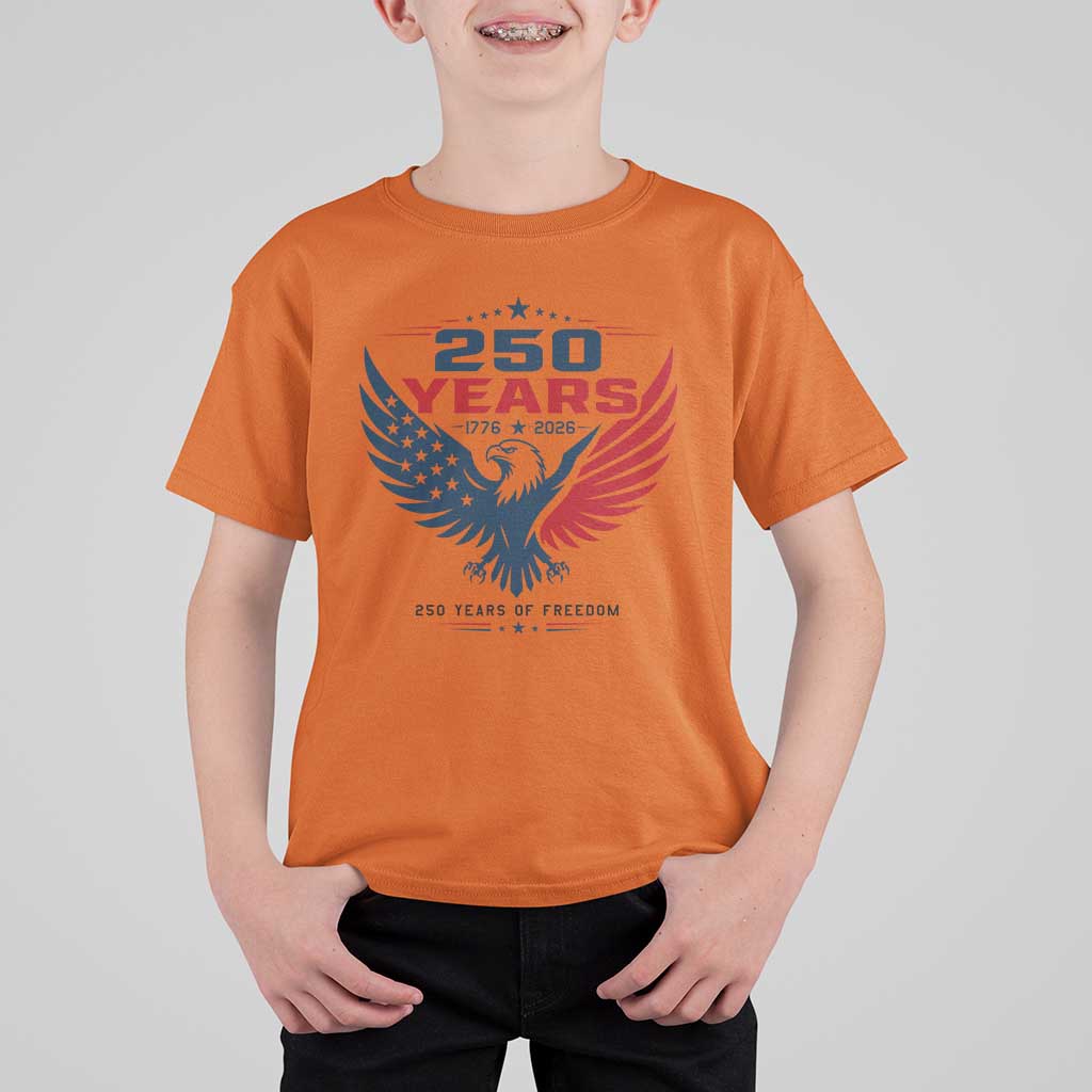 250 Years of Freedom Commemorative Patriotic Eagle T Shirt For Kid Majestic American Flag Winged Eagle 1776 to 2026 Semiquincentennial