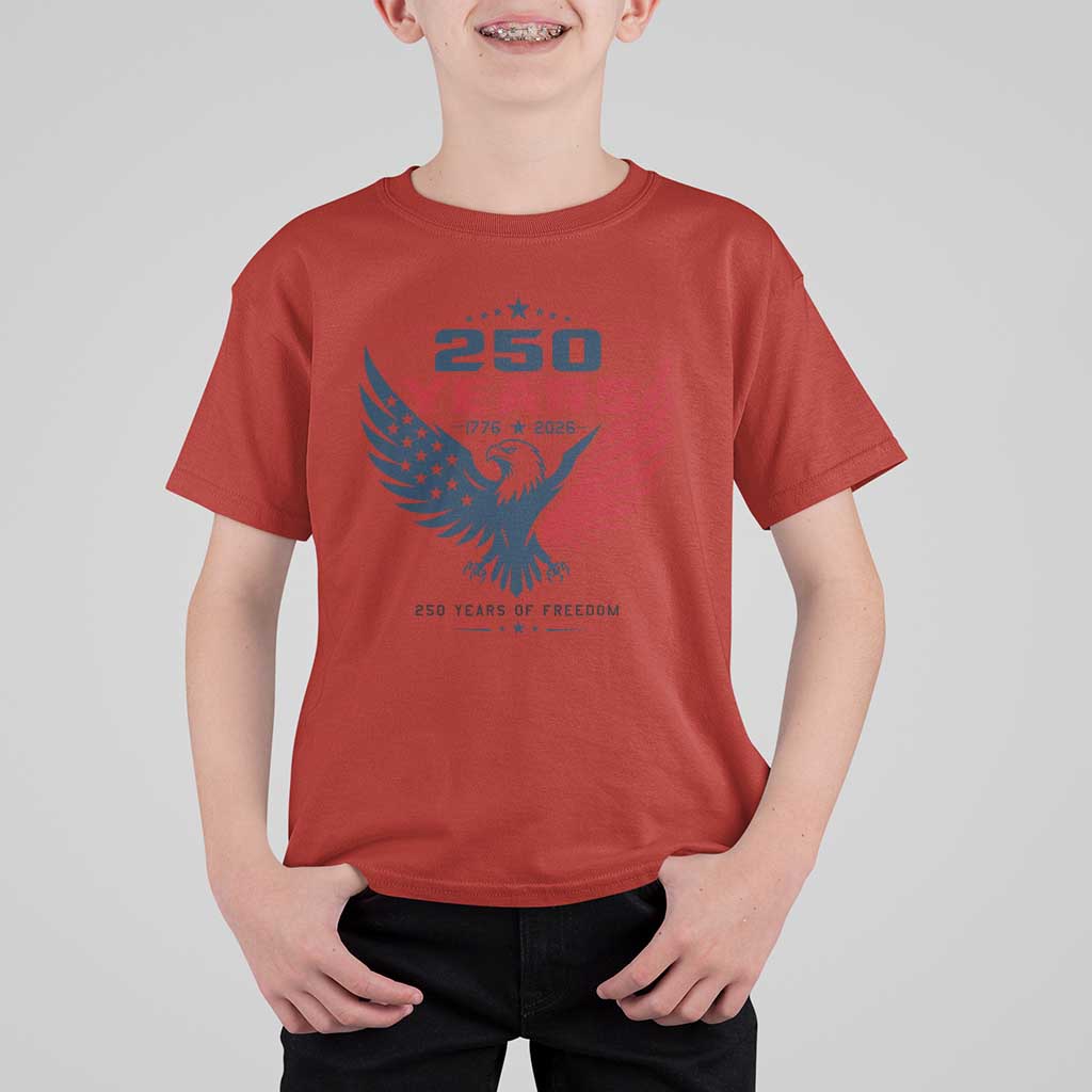 250 Years of Freedom Commemorative Patriotic Eagle T Shirt For Kid Majestic American Flag Winged Eagle 1776 to 2026 Semiquincentennial