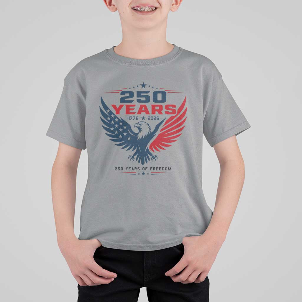 250 Years of Freedom Commemorative Patriotic Eagle T Shirt For Kid Majestic American Flag Winged Eagle 1776 to 2026 Semiquincentennial