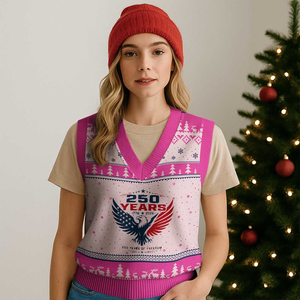 250 Years of Freedom Commemorative Patriotic Eagle V-Neck Knit Sweater Vest Majestic American Flag Winged Eagle 1776 to 2026 Semiquincentennial
