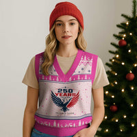 250 Years of Freedom Commemorative Patriotic Eagle V-Neck Knit Sweater Vest Majestic American Flag Winged Eagle 1776 to 2026 Semiquincentennial
