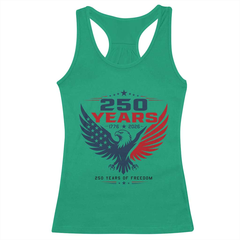 250 Years of Freedom Commemorative Patriotic Eagle Racerback Tank Top Majestic American Flag Winged Eagle 1776 to 2026 Semiquincentennial