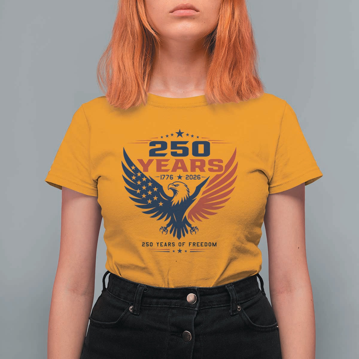 250 Years of Freedom Commemorative Patriotic Eagle T Shirt For Women Majestic American Flag Winged Eagle 1776 to 2026 Semiquincentennial