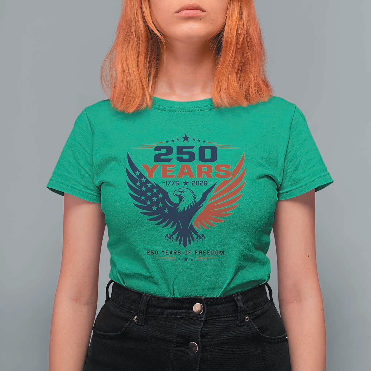 250 Years of Freedom Commemorative Patriotic Eagle T Shirt For Women Majestic American Flag Winged Eagle 1776 to 2026 Semiquincentennial