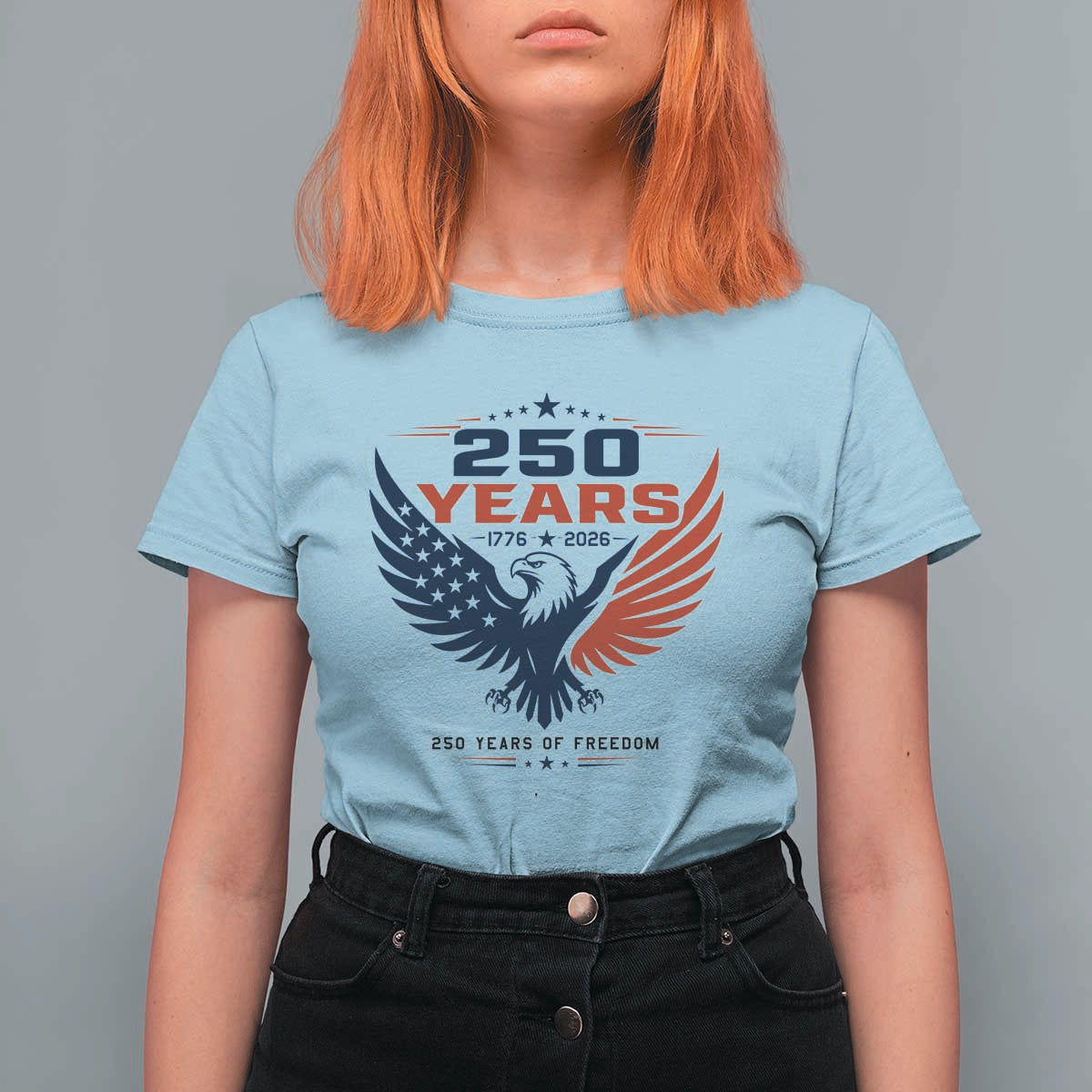 250 Years of Freedom Commemorative Patriotic Eagle T Shirt For Women Majestic American Flag Winged Eagle 1776 to 2026 Semiquincentennial