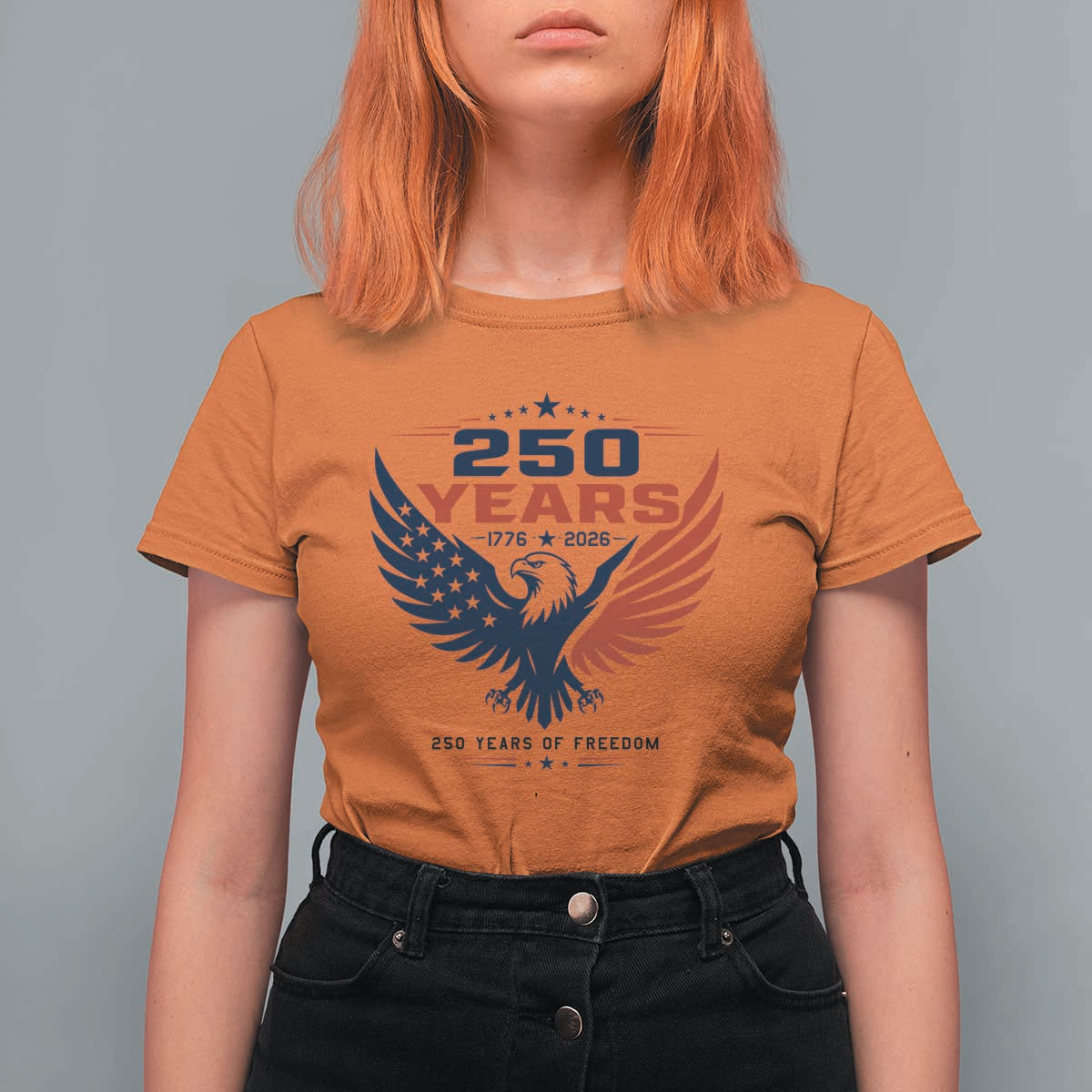 250 Years of Freedom Commemorative Patriotic Eagle T Shirt For Women Majestic American Flag Winged Eagle 1776 to 2026 Semiquincentennial