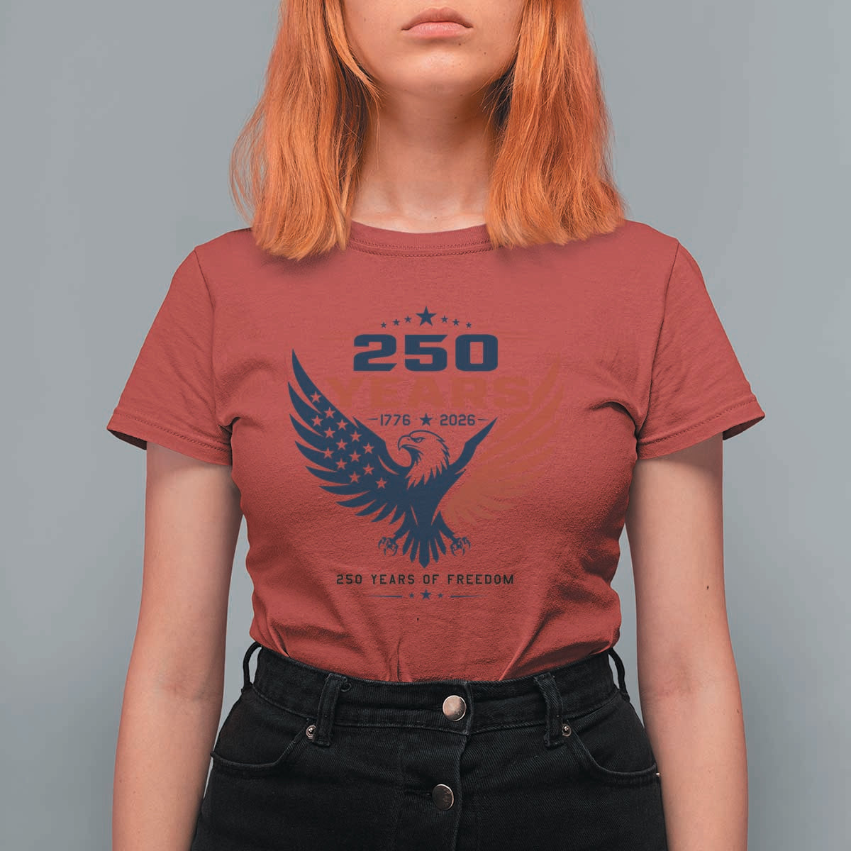 250 Years of Freedom Commemorative Patriotic Eagle T Shirt For Women Majestic American Flag Winged Eagle 1776 to 2026 Semiquincentennial
