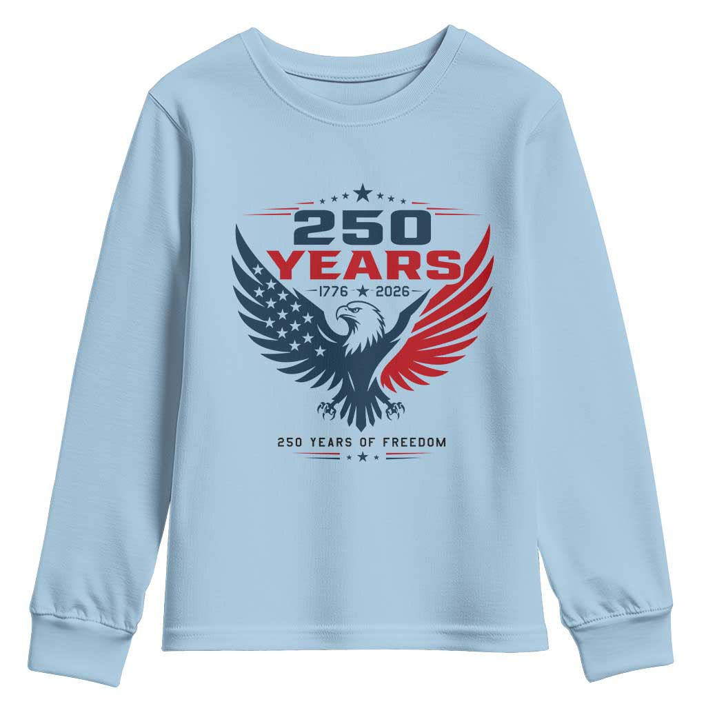 250 Years of Freedom Commemorative Patriotic Eagle Youth Sweatshirt Majestic American Flag Winged Eagle 1776 to 2026 Semiquincentennial
