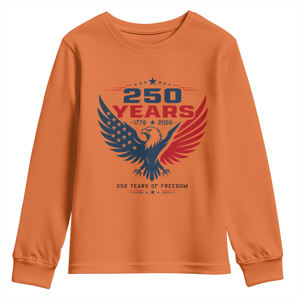 250 Years of Freedom Commemorative Patriotic Eagle Youth Sweatshirt Majestic American Flag Winged Eagle 1776 to 2026 Semiquincentennial