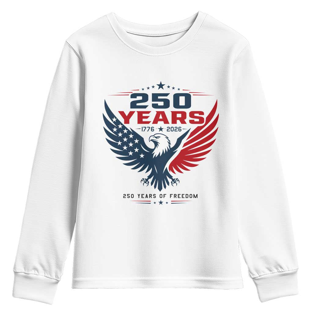 250 Years of Freedom Commemorative Patriotic Eagle Youth Sweatshirt Majestic American Flag Winged Eagle 1776 to 2026 Semiquincentennial