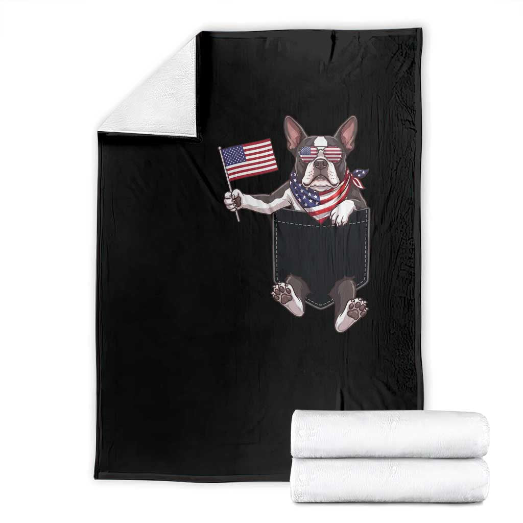 Funny Patriotic French Bulldog in Pocket Graphic Throw Blanket Cute Frenchie Waving US Flag Sunglasses Faux Summer