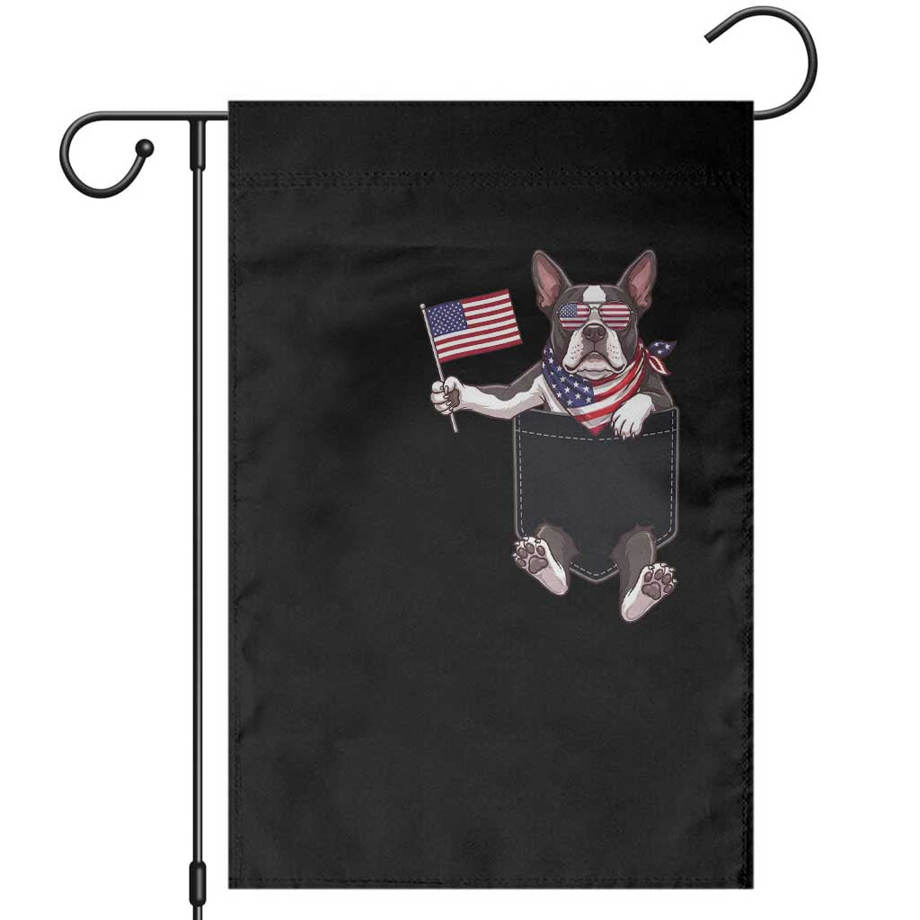 Funny Patriotic French Bulldog in Pocket Graphic Garden Flag Cute Frenchie Waving US Flag Sunglasses Faux Summer