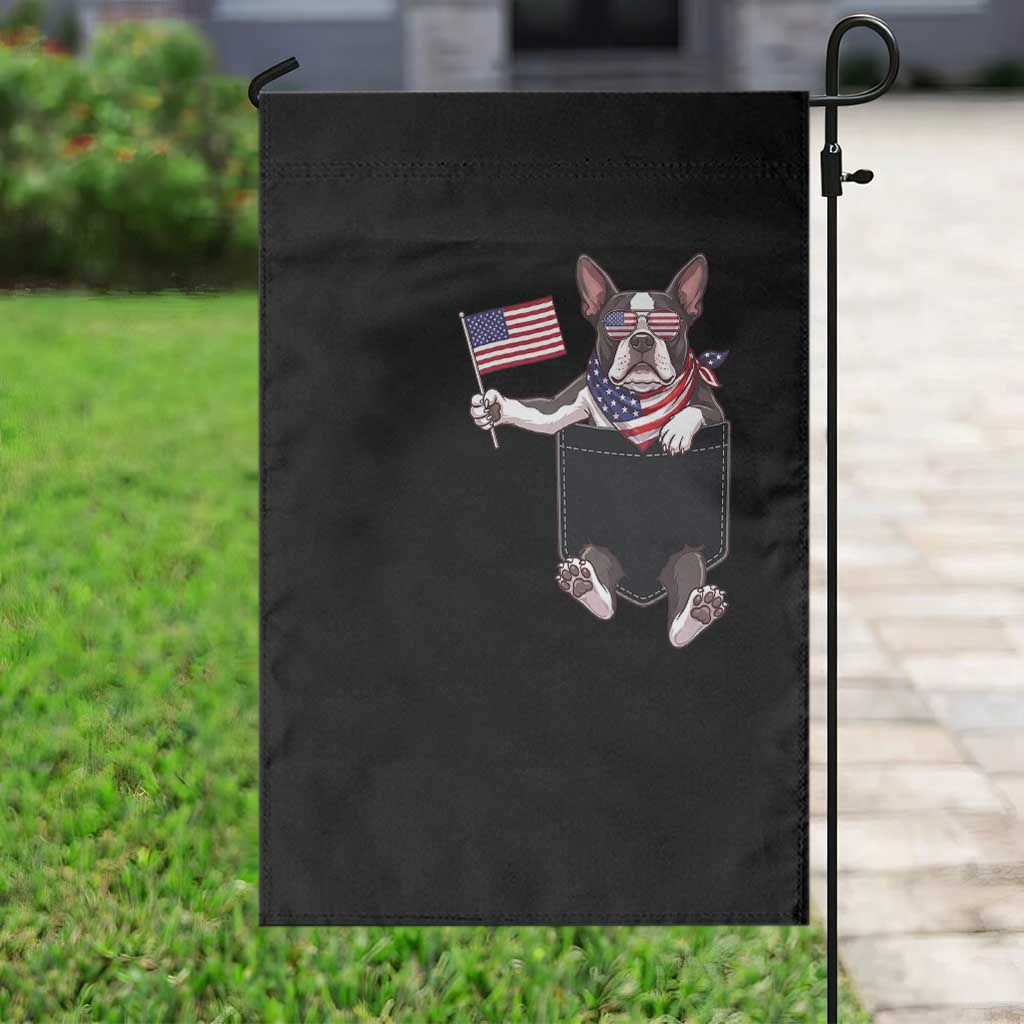 Funny Patriotic French Bulldog in Pocket Graphic Garden Flag Cute Frenchie Waving US Flag Sunglasses Faux Summer