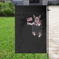 Funny Patriotic French Bulldog in Pocket Graphic Garden Flag Cute Frenchie Waving US Flag Sunglasses Faux Summer