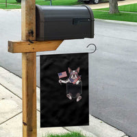 Funny Patriotic French Bulldog in Pocket Graphic Garden Flag Cute Frenchie Waving US Flag Sunglasses Faux Summer
