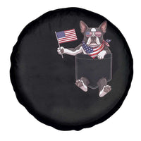 Funny Patriotic French Bulldog in Pocket Graphic Spare Tire Cover Cute Frenchie Waving US Flag Sunglasses Faux Summer