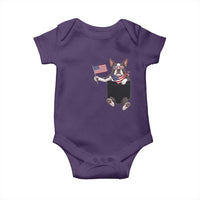 Funny Patriotic French Bulldog in Pocket Graphic Baby Onesie Cute Frenchie Waving US Flag Sunglasses Faux Summer