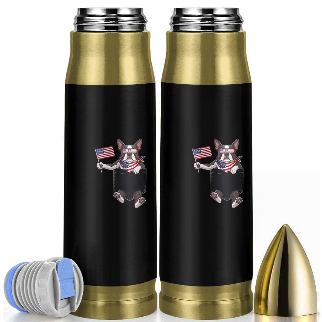 Funny Patriotic French Bulldog in Pocket Graphic Bullet Tumbler Cute Frenchie Waving US Flag Sunglasses Faux Summer