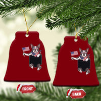 Funny Patriotic French Bulldog in Pocket Graphic Ceramic Ornament Cute Frenchie Waving US Flag Sunglasses Faux Summer