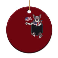 Funny Patriotic French Bulldog in Pocket Graphic Ceramic Ornament Cute Frenchie Waving US Flag Sunglasses Faux Summer