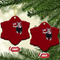 Funny Patriotic French Bulldog in Pocket Graphic Ceramic Ornament Cute Frenchie Waving US Flag Sunglasses Faux Summer