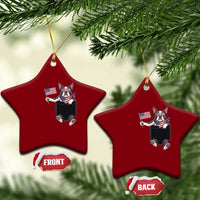 Funny Patriotic French Bulldog in Pocket Graphic Ceramic Ornament Cute Frenchie Waving US Flag Sunglasses Faux Summer