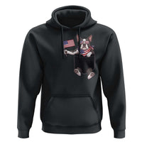 Funny Patriotic French Bulldog in Pocket Graphic Hoodie Cute Frenchie Waving US Flag Sunglasses Faux Summer