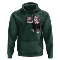 Funny Patriotic French Bulldog in Pocket Graphic Hoodie Cute Frenchie Waving US Flag Sunglasses Faux Summer
