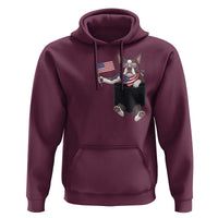 Funny Patriotic French Bulldog in Pocket Graphic Hoodie Cute Frenchie Waving US Flag Sunglasses Faux Summer