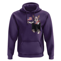 Funny Patriotic French Bulldog in Pocket Graphic Hoodie Cute Frenchie Waving US Flag Sunglasses Faux Summer