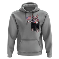 Funny Patriotic French Bulldog in Pocket Graphic Hoodie Cute Frenchie Waving US Flag Sunglasses Faux Summer