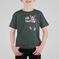 Funny Patriotic French Bulldog in Pocket Graphic T Shirt For Kid Cute Frenchie Waving US Flag Sunglasses Faux Summer