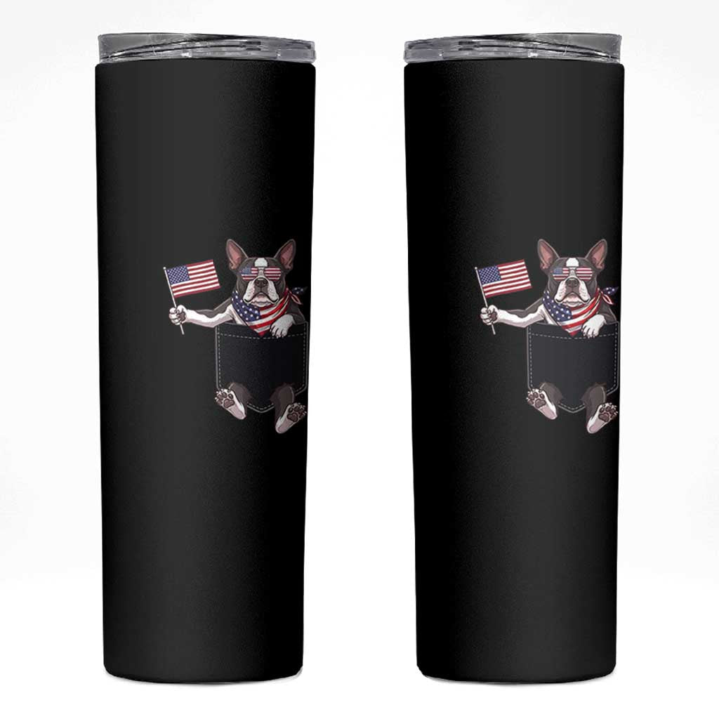 Funny Patriotic French Bulldog in Pocket Graphic Skinny Tumbler Cute Frenchie Waving US Flag Sunglasses Faux Summer