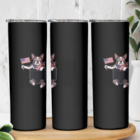 Funny Patriotic French Bulldog in Pocket Graphic Skinny Tumbler Cute Frenchie Waving US Flag Sunglasses Faux Summer