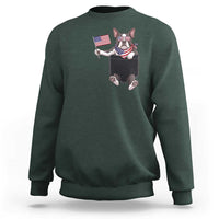 Funny Patriotic French Bulldog in Pocket Graphic Sweatshirt Cute Frenchie Waving US Flag Sunglasses Faux Summer