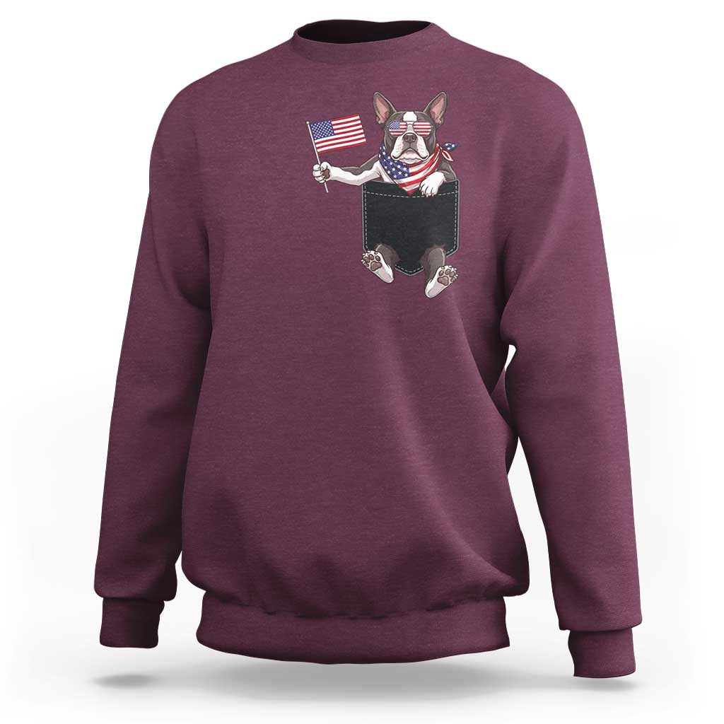 Funny Patriotic French Bulldog in Pocket Graphic Sweatshirt Cute Frenchie Waving US Flag Sunglasses Faux Summer