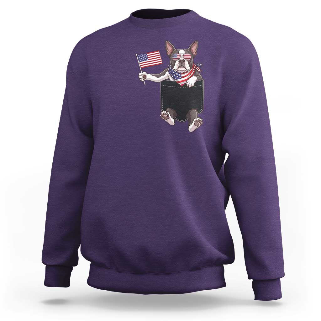 Funny Patriotic French Bulldog in Pocket Graphic Sweatshirt Cute Frenchie Waving US Flag Sunglasses Faux Summer