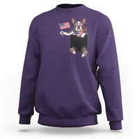 Funny Patriotic French Bulldog in Pocket Graphic Sweatshirt Cute Frenchie Waving US Flag Sunglasses Faux Summer