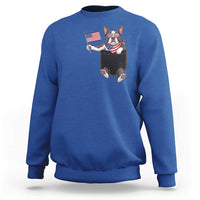 Funny Patriotic French Bulldog in Pocket Graphic Sweatshirt Cute Frenchie Waving US Flag Sunglasses Faux Summer