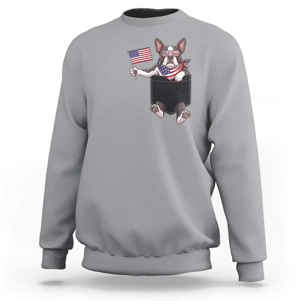 Funny Patriotic French Bulldog in Pocket Graphic Sweatshirt Cute Frenchie Waving US Flag Sunglasses Faux Summer