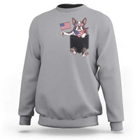 Funny Patriotic French Bulldog in Pocket Graphic Sweatshirt Cute Frenchie Waving US Flag Sunglasses Faux Summer