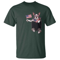 Funny Patriotic French Bulldog in Pocket Graphic T Shirt Cute Frenchie Waving US Flag Sunglasses Faux Summer