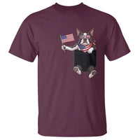 Funny Patriotic French Bulldog in Pocket Graphic T Shirt Cute Frenchie Waving US Flag Sunglasses Faux Summer